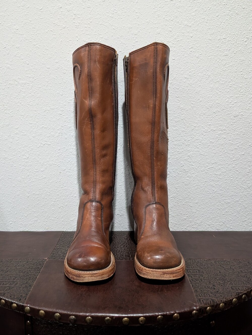 Vintage Frye Black Label Brown Leather Tall Boots Handcrafted USA Size 7B - Picture 9 of 16
